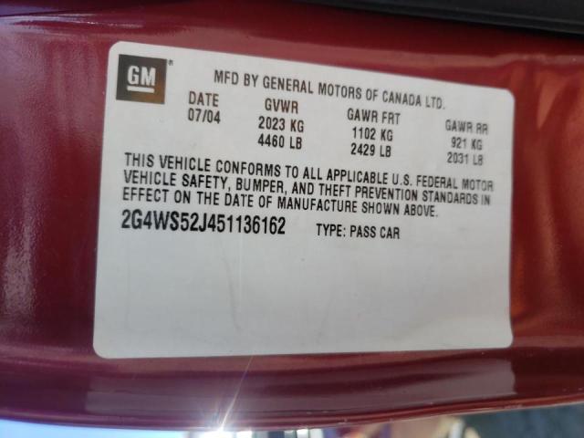 Photo 10 from auction – 2005 BUICK CENTURY CU with VIN 2G4WS52J451136162