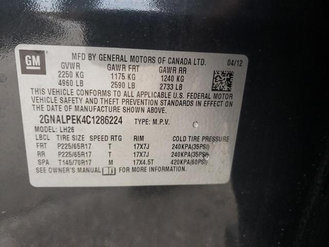 Photo 10 from auction – 2012 CHEVROLET EQUINOX LT with VIN 2GNALPEK4C1286224