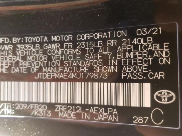 Photo 10 from auction – 2021 TOYOTA COROLLA LE with VIN JTDEPMAE4MJ179873