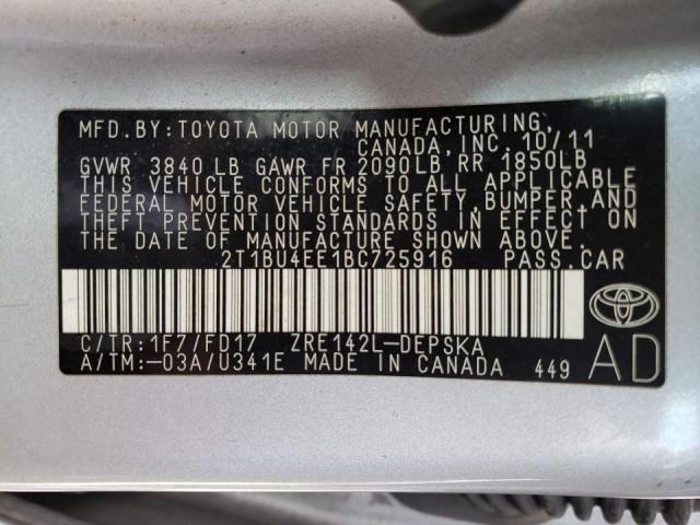 Photo 10 from auction – 2011 TOYOTA COROLLA BA with VIN 2T1BU4EE1BC725916
