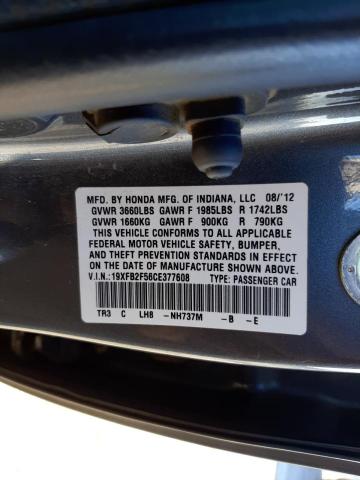 Photo 10 from auction – 2012 HONDA CIVIC LX with VIN 19XFB2F56CE377608