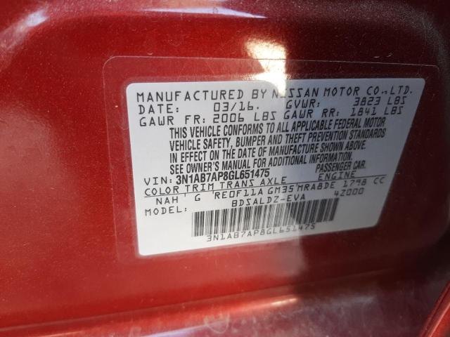 Photo 10 from auction – 2016 NISSAN SENTRA S with VIN 3N1AB7AP8GL651475
