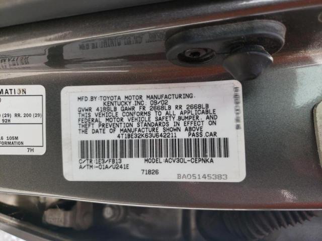 Photo 10 from auction – 2003 TOYOTA CAMRY LE with VIN 4T1BE32K63U642211