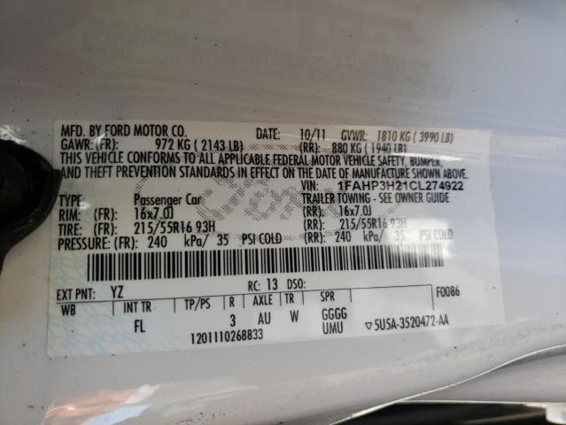 Photo 10 from auction – 2012 FORD FOCUS SEL with VIN 1FAHP3H21CL274922