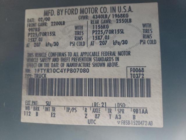 Photo 10 from auction – 2000 FORD RANGER with VIN 1FTYR10C4YPB07080