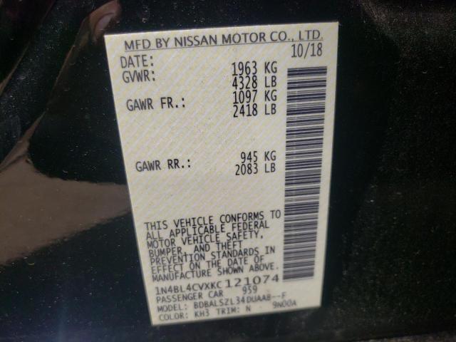 Photo 10 from auction – 2019 NISSAN ALTIMA SR with VIN 1N4BL4CVXKC121074