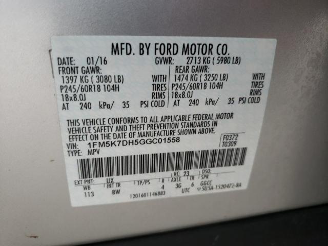 Photo 10 from auction – 2016 FORD EXPLORER X with VIN 1FM5K7DH5GGC01558