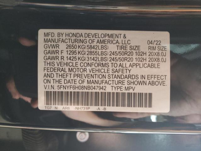 Photo 10 from auction – 2022 HONDA PILOT ELIT with VIN 5FNYF6H08NB047942