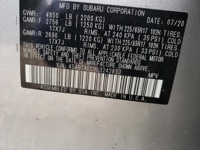Photo 10 from auction – 2020 SUBARU OUTBACK PR with VIN 4S4BTAEC0L3242813