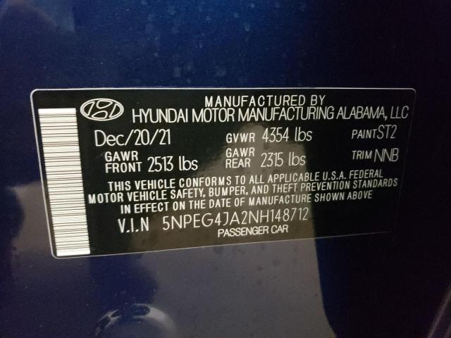 Photo 10 from auction – 2022 HYUNDAI SONATA SE with VIN 5NPEG4JA2NH148712