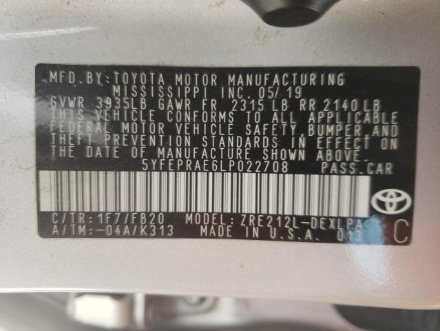 Photo 10 from auction – 2020 TOYOTA COROLLA LE with VIN 5YFEPRAE6LP022708