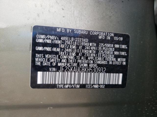 Photo 10 from auction – 2019 SUBARU FORESTER L with VIN JF2SKAUC8KH530932