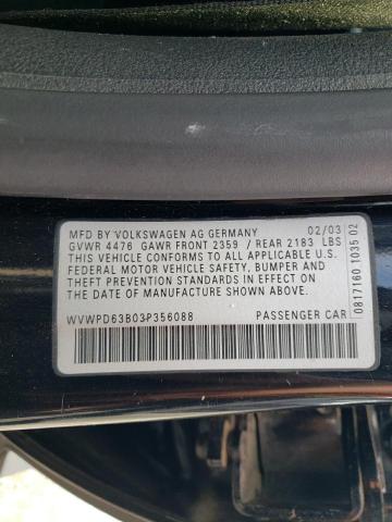 Photo 10 from auction – 2003 VOLKSWAGEN PASSAT GLS with VIN WVWPD63B03P356088