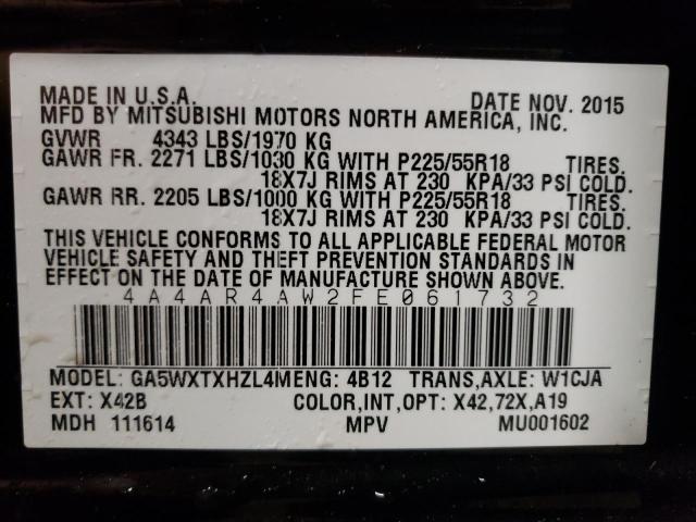 Photo 10 from auction – 2015 MITSUBISHI OUTLANDER with VIN 4A4AR4AW2FE061732
