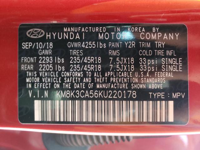 Photo 10 from auction – 2019 HYUNDAI KONA LIMIT with VIN KM8K3CA56KU220178