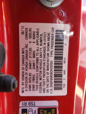 Photo 10 from auction – 2012 HONDA CIVIC SI with VIN 2HGFG4A5XCH707051