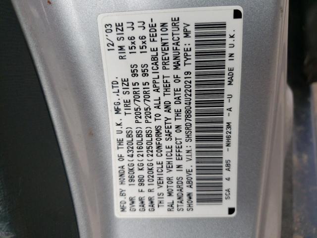 Photo 10 from auction – 2004 HONDA CR-V EX with VIN SHSRD78804U220219