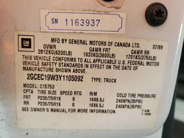 Photo 10 from auction – 2000 CHEVROLET SILVERADO with VIN 2GCEC19W3Y1105092
