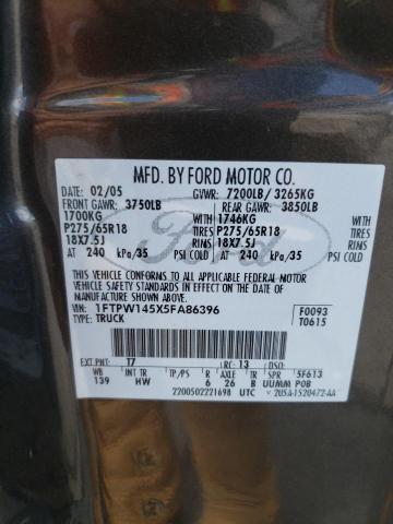 Photo 10 from auction – 2005 FORD F150 SUPER with VIN 1FTPW145X5FA86396