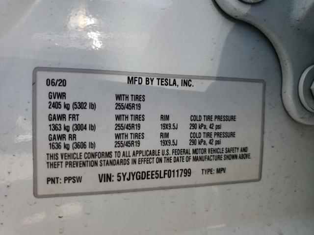 صورة رقم 10 من المزاد - 2020 TESLA MODEL Y مع VIN 5YJYGDEE5LF011799