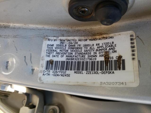 Photo 10 from auction – 2003 TOYOTA COROLLA CE with VIN 1NXBR32E33Z179619