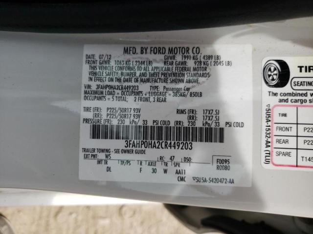 Photo 10 from auction – 2012 FORD FUSION SE with VIN 3FAHP0HA2CR449203
