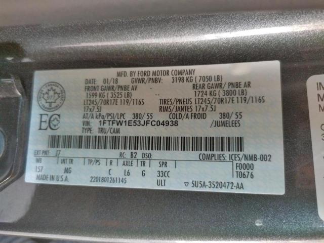 Photo 10 from auction – 2018 FORD F150 SUPER with VIN 1FTFW1E53JFC04938