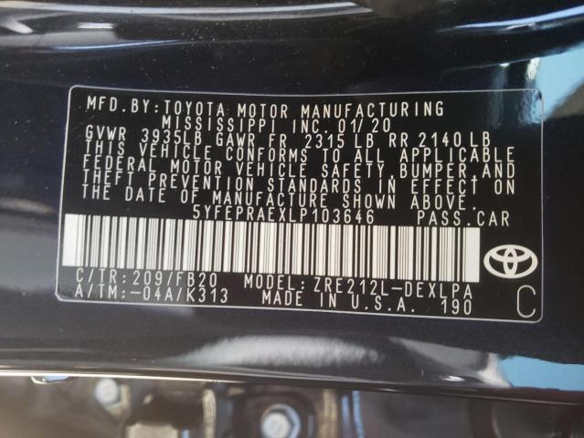 Photo 10 from auction – 2020 TOYOTA COROLLA LE with VIN 5YFEPRAEXLP103646