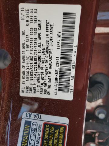 Photo 10 from auction – 2015 HONDA CR-V LX with VIN 5J6RM4H35FL028475