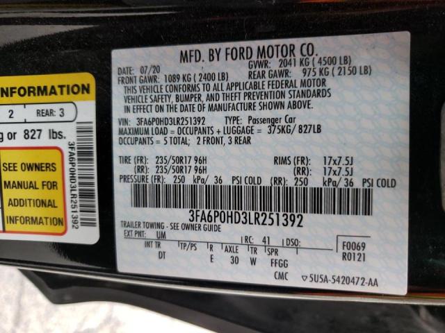 Photo 10 from auction – 2020 FORD FUSION SE with VIN 3FA6P0HD3LR251392
