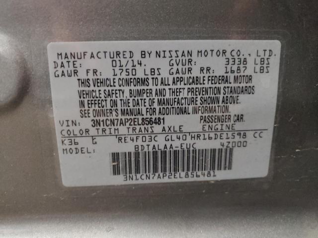 Photo 10 from auction – 2014 NISSAN VERSA with VIN 3N1CN7AP2EL856481