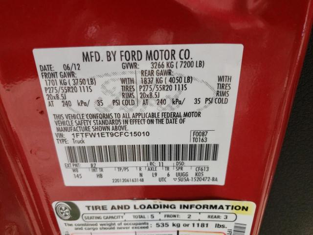 Photo 10 from auction – 2015 FORD F150 PU with VIN 1FTFW1ET9CFC15010