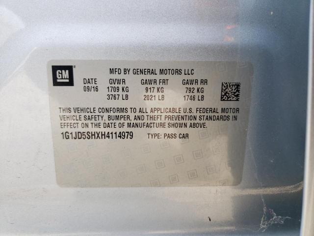 Photo 10 from auction – 2017 CHEVROLET SONIC LT with VIN 1G1JD5SHXH4114979