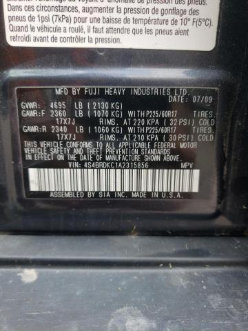 Photo 10 from auction – 2010 SUBARU OUTBACK 3. with VIN 4S4BRDKC1A2315856
