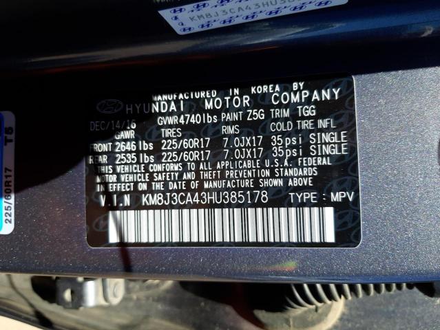 Photo 10 from auction – 2017 HYUNDAI TUCSON LIM with VIN KM8J3CA43HU385178