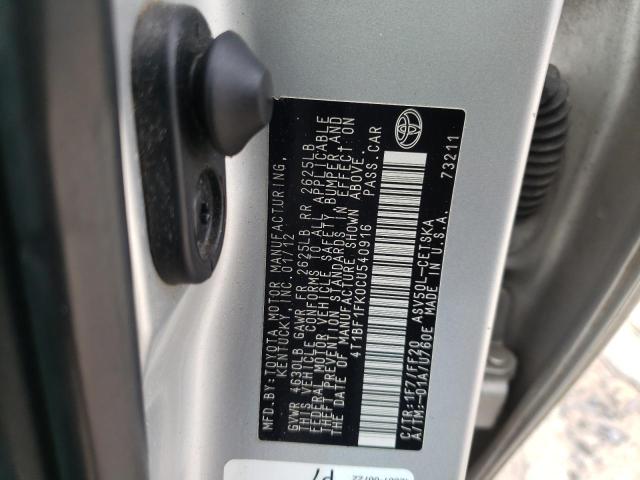Photo 10 from auction – 2012 TOYOTA CAMRY BASE with VIN 4T1BF1FK0CU540916