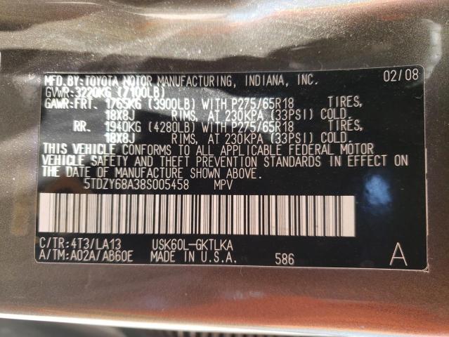 Photo 10 from auction – 2008 TOYOTA SEQUOIA LI with VIN 5TDZY68A38S005458