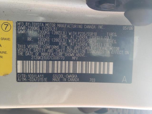 Photo 10 from auction – 2007 LEXUS RX 350 with VIN 2T2GK31U07C008770