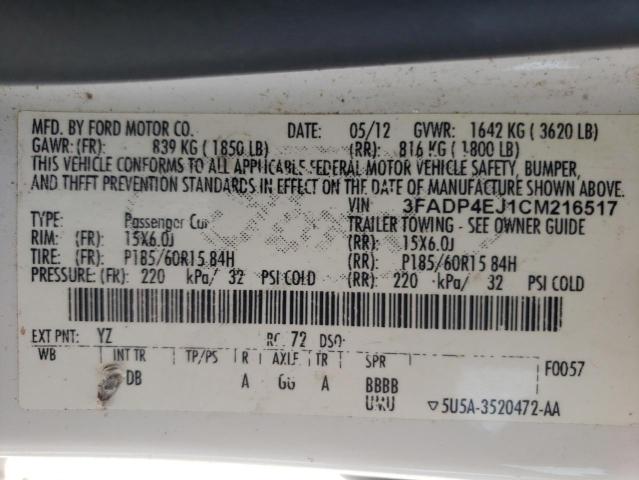 Photo 10 from auction – 2012 FORD FIESTA SE with VIN 3FADP4EJ1CM216517