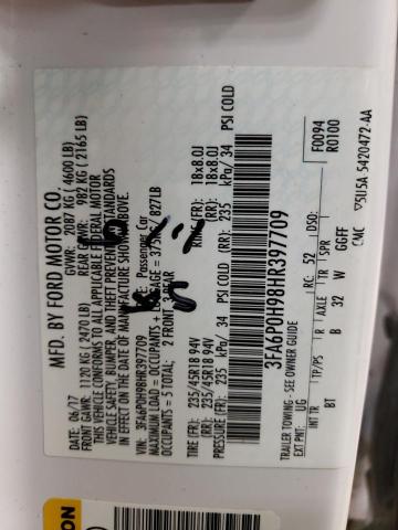 Photo 10 from auction – 2017 FORD FUSION SE with VIN 3FA6P0H98HR397709