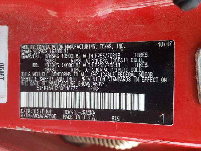Photo 10 from auction – 2008 TOYOTA TUNDRA with VIN 5TFRT54178X016777
