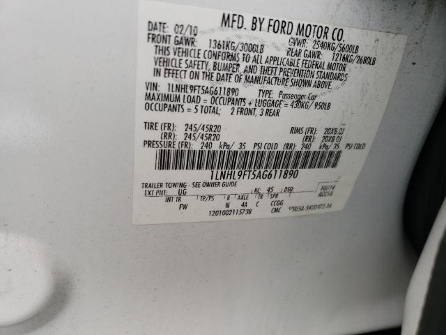 Photo 10 from auction – 2010 LINCOLN MKS with VIN 1LNHL9FT5AG611890