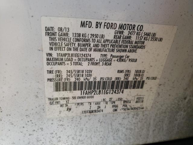 Photo 10 from auction – 2014 FORD TAURUS POL with VIN 1FAHP2L81EG124374