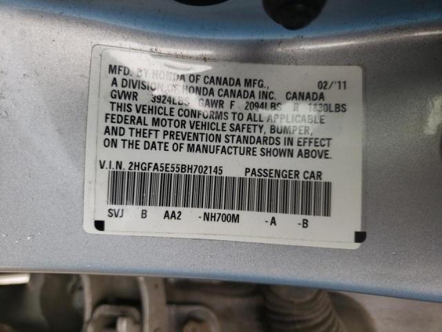 Photo 10 from auction – 2011 HONDA CIVIC SI with VIN 2HGFA5E55BH702145