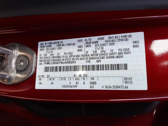 Photo 10 from auction – 2022 FORD ESCAPE SE with VIN 1FMCU9G67NUA58263