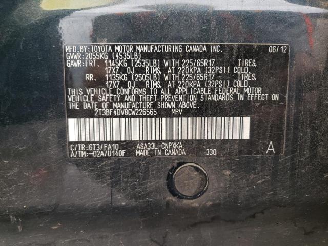 Photo 10 from auction – 2012 TOYOTA RAV4 with VIN 2T3BF4DV8CW226565