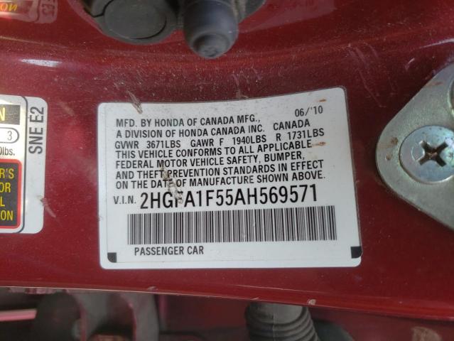 Photo 10 from auction – 2010 HONDA CIVIC with VIN 2HGFA1F55AH569571