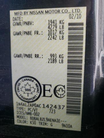 Photo 10 from auction – 2010 NISSAN ALTIMA BAS with VIN 1N4AL2AP0AC142437