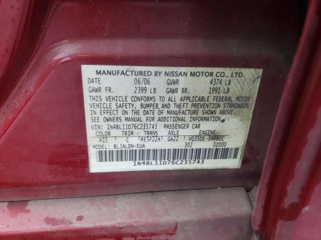 Photo 10 from auction – 2006 NISSAN ALTIMA SE with VIN 1N4BL11D76C235743