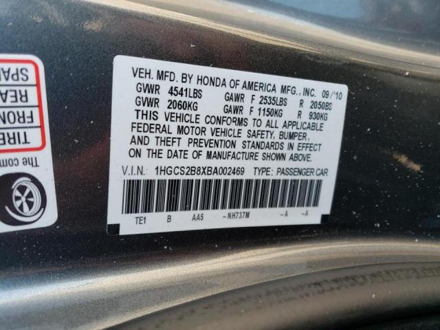 Photo 10 from auction – 2011 HONDA ACCORD EXL with VIN 1HGCS2B8XBA002469